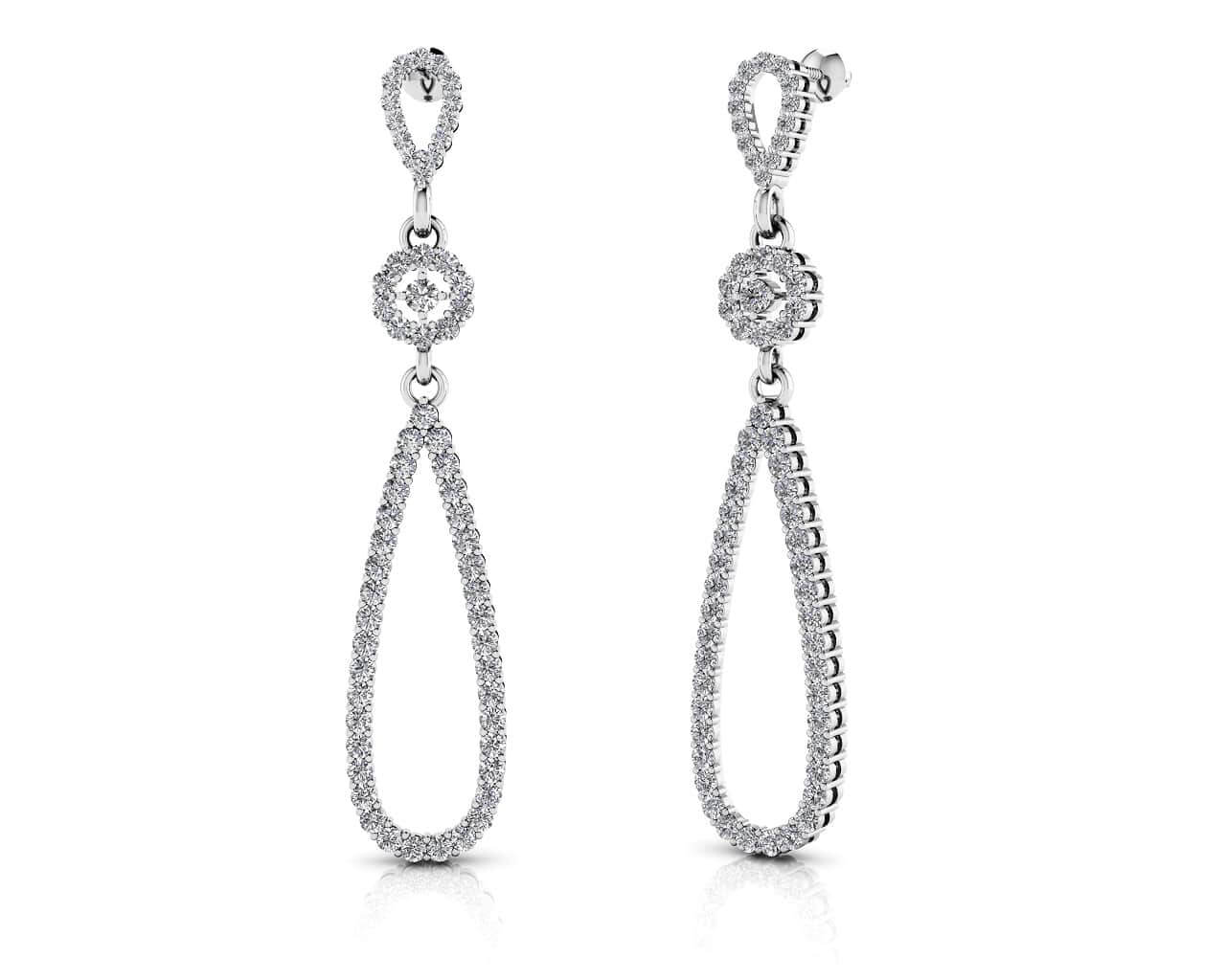 Long Teardrop Diamond Earrings Diamond with 1.11 ct.(finished) 1.1mm, 1.5mm, 2mm